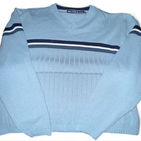 Men’s Vintage Large v-neck Faded Glory striped Fall Winter sweater - Picture 3 of 6